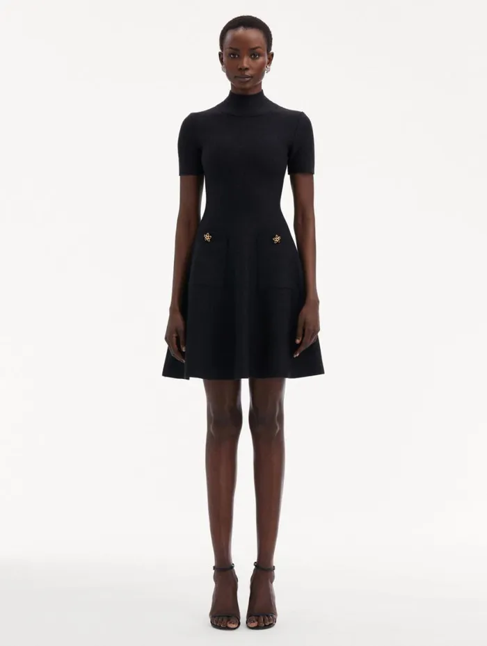 Women O Flower Knit Mini Dress Charcoal Oscar De La Renta Dresses Women O Flower Knit Mini Dress Charcoal Oscar De La Renta Dresses