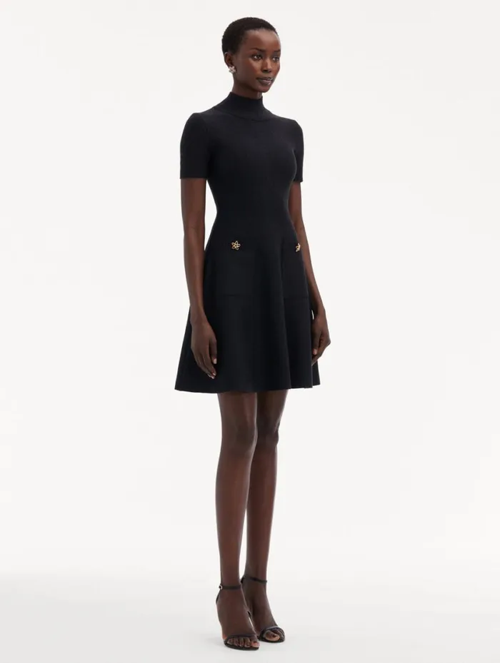 Women O Flower Knit Mini Dress Charcoal Oscar De La Renta Dresses Women O Flower Knit Mini Dress Charcoal Oscar De La Renta Dresses