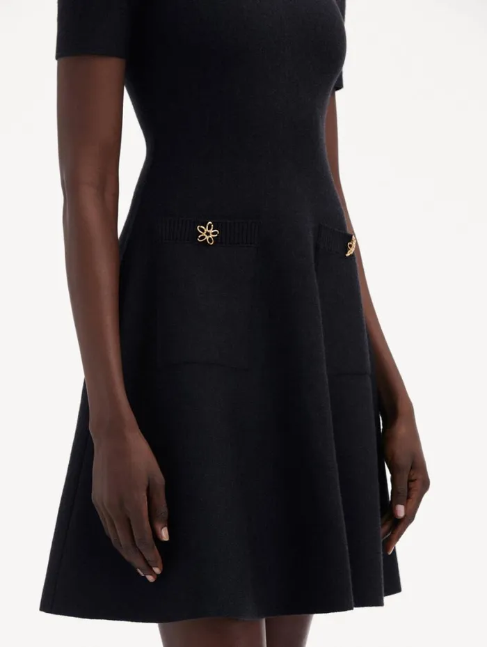 Women O Flower Knit Mini Dress Charcoal Oscar De La Renta Dresses Women O Flower Knit Mini Dress Charcoal Oscar De La Renta Dresses