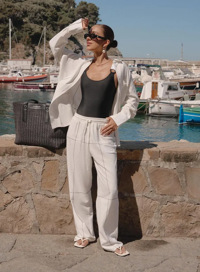 Women Off White Contrast Stitch Linen Trouser Genevive 4th and Reckless Pants Women Off White Contrast Stitch Linen Trouser Genevive 4th and Reckless Pants