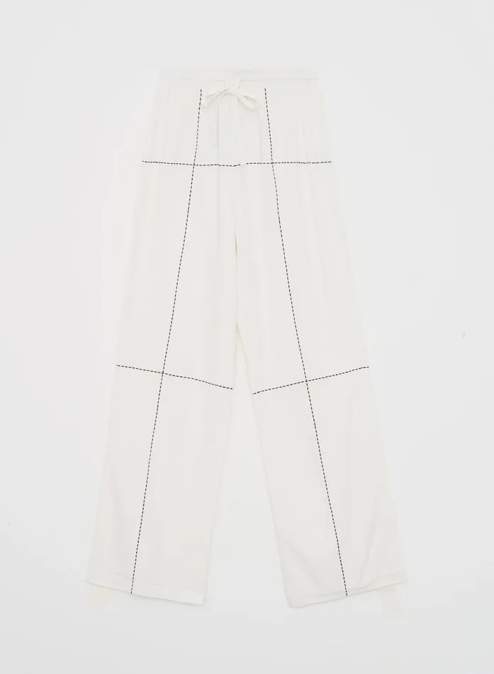 Women Off White Contrast Stitch Linen Trouser Genevive 4th and Reckless Pants