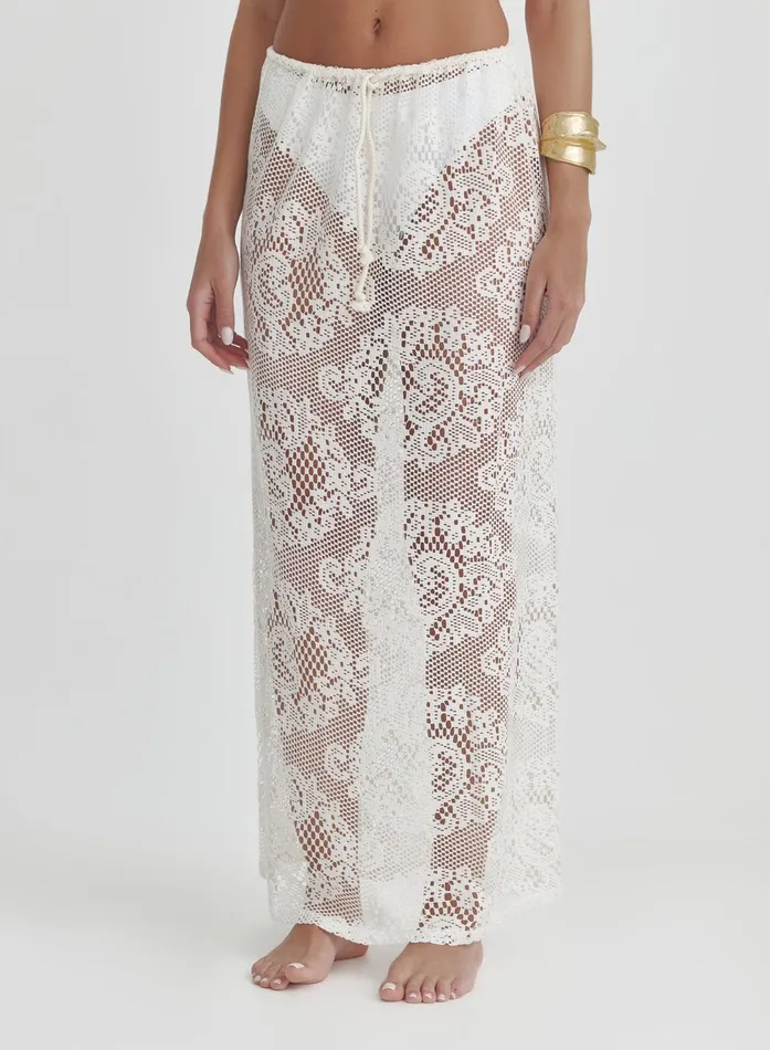 Women Off White Crochet Maxi Skirt Rose 4th and Reckless Skirts