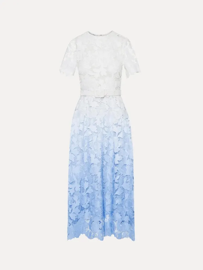Women Ombr Peony Guipure Dress Soft Blue Oscar De La Renta Dresses