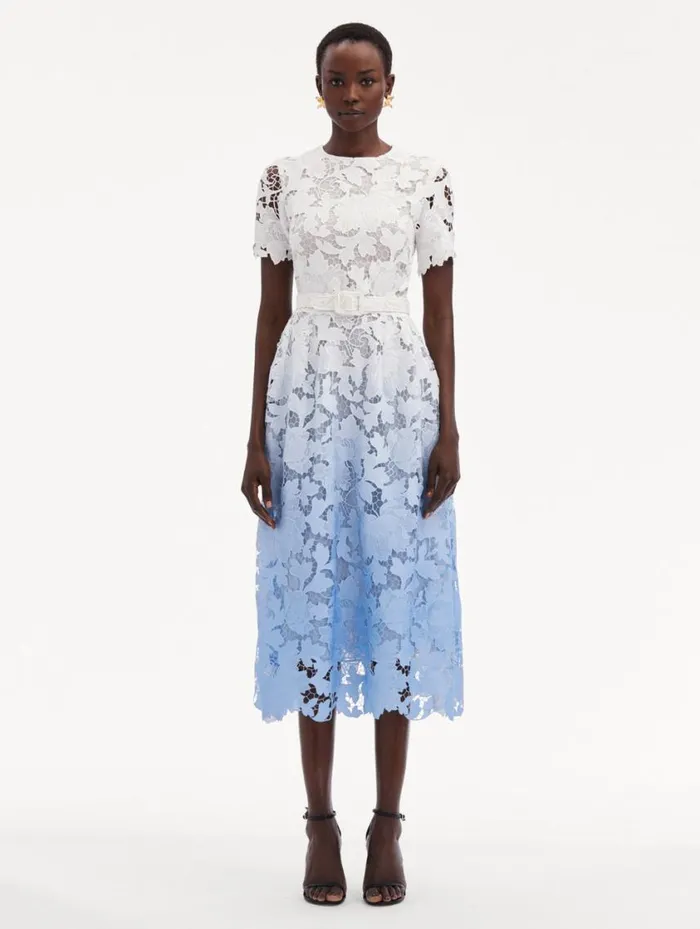 Women Ombr Peony Guipure Dress Soft Blue Oscar De La Renta Dresses Women Ombr Peony Guipure Dress Soft Blue Oscar De La Renta Dresses