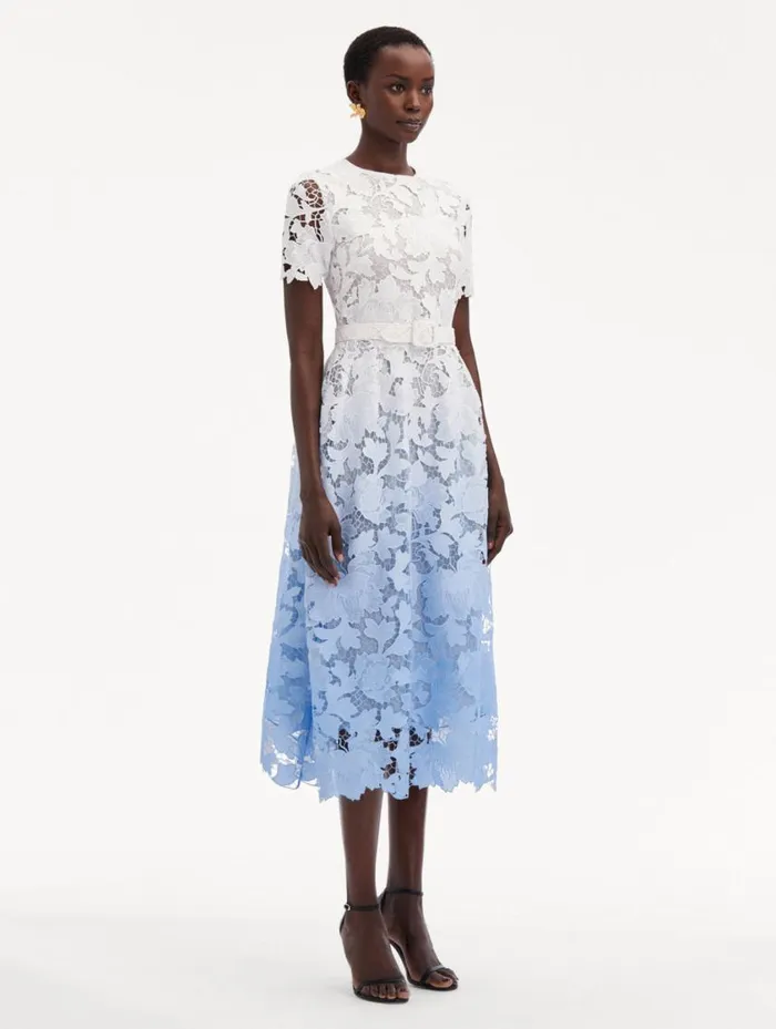Women Ombr Peony Guipure Dress Soft Blue Oscar De La Renta Dresses Women Ombr Peony Guipure Dress Soft Blue Oscar De La Renta Dresses