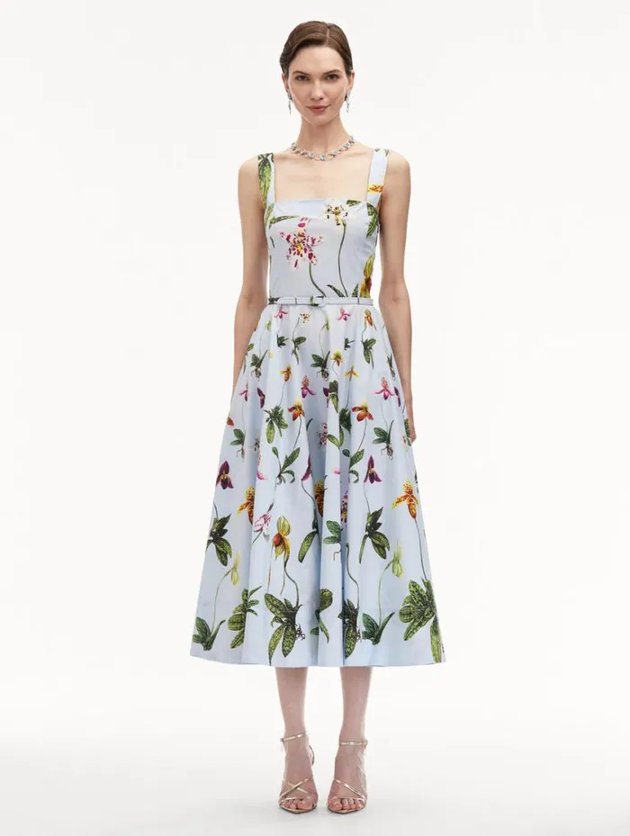 Women Orchid Cotton Poplin Tank Dress Light Blue Multi Oscar De La Renta Dresses Women Orchid Cotton Poplin Tank Dress Light Blue Multi Oscar De La Renta Dresses