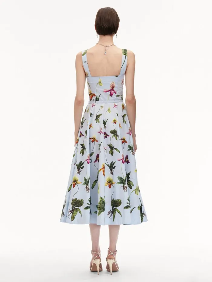 Women Orchid Cotton Poplin Tank Dress Light Blue Multi Oscar De La Renta Dresses Women Orchid Cotton Poplin Tank Dress Light Blue Multi Oscar De La Renta Dresses