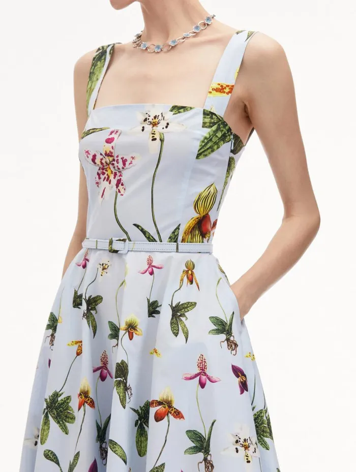 Women Orchid Cotton Poplin Tank Dress Light Blue Multi Oscar De La Renta Dresses Women Orchid Cotton Poplin Tank Dress Light Blue Multi Oscar De La Renta Dresses