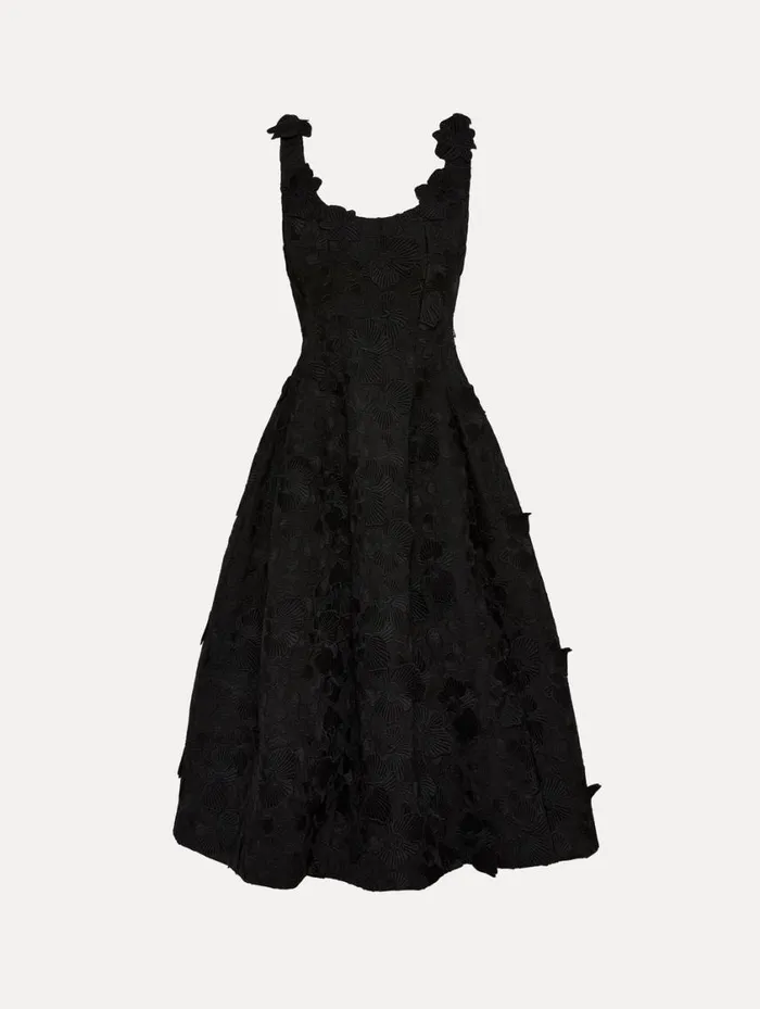 Women Orchid Embroidered Guipure Dress Black Oscar De La Renta Dresses