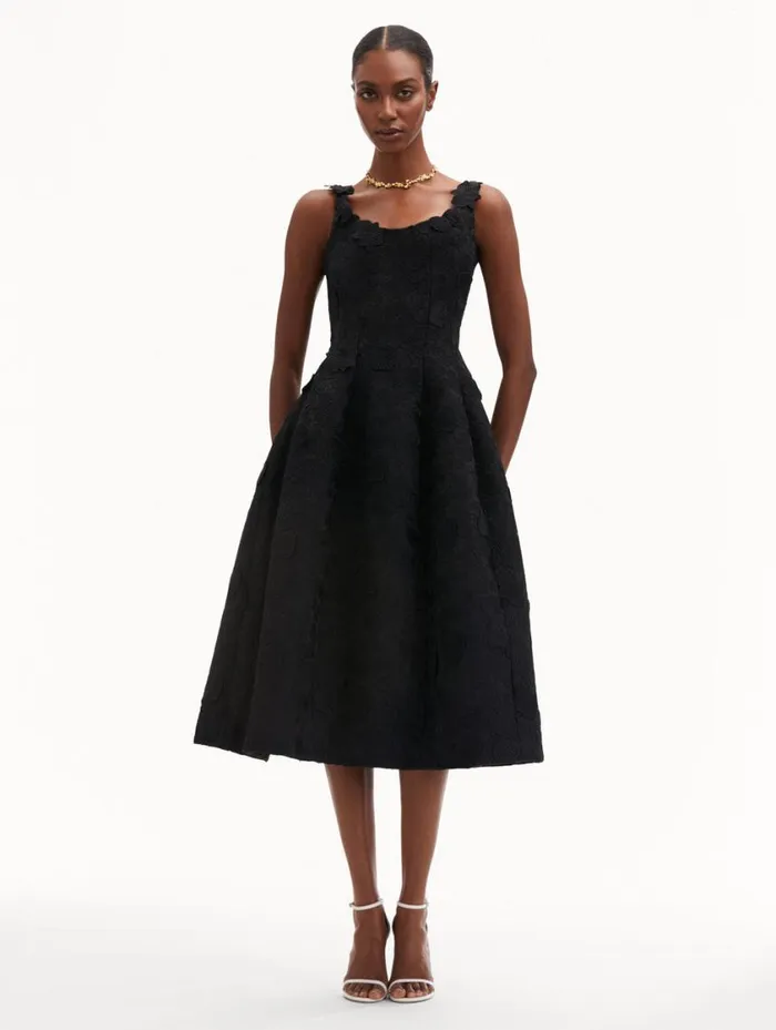 Women Orchid Embroidered Guipure Dress Black Oscar De La Renta Dresses Women Orchid Embroidered Guipure Dress Black Oscar De La Renta Dresses