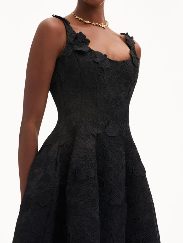 Women Orchid Embroidered Guipure Dress Black Oscar De La Renta Dresses Women Orchid Embroidered Guipure Dress Black Oscar De La Renta Dresses