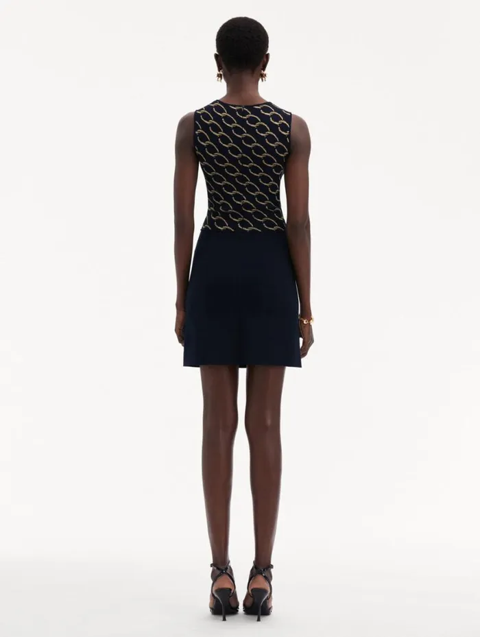Women Oscar ChainLink Knit Dress Navygold Oscar De La Renta Dresses Women Oscar ChainLink Knit Dress Navygold Oscar De La Renta Dresses