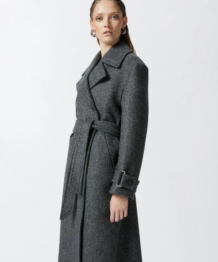 Women Outerwear Pinko Trench Coat With Belt Grey 8211 Pewter