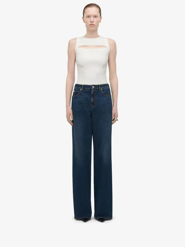 Women Pants Alexander McQueen Wide Leg Jeans Indigo
