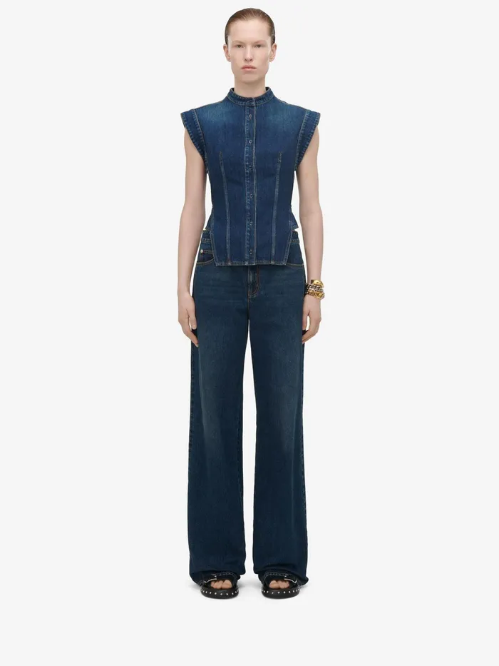 Women Pants Alexander McQueen Wide Leg Jeans Indigo