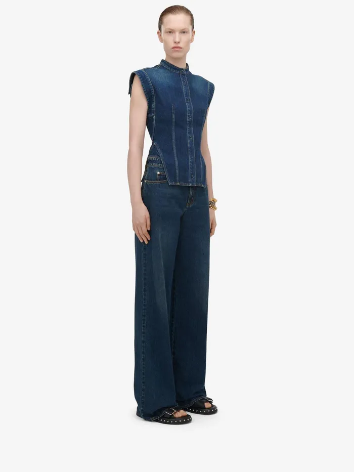 Women Pants Alexander McQueen Wide Leg Jeans Indigo
