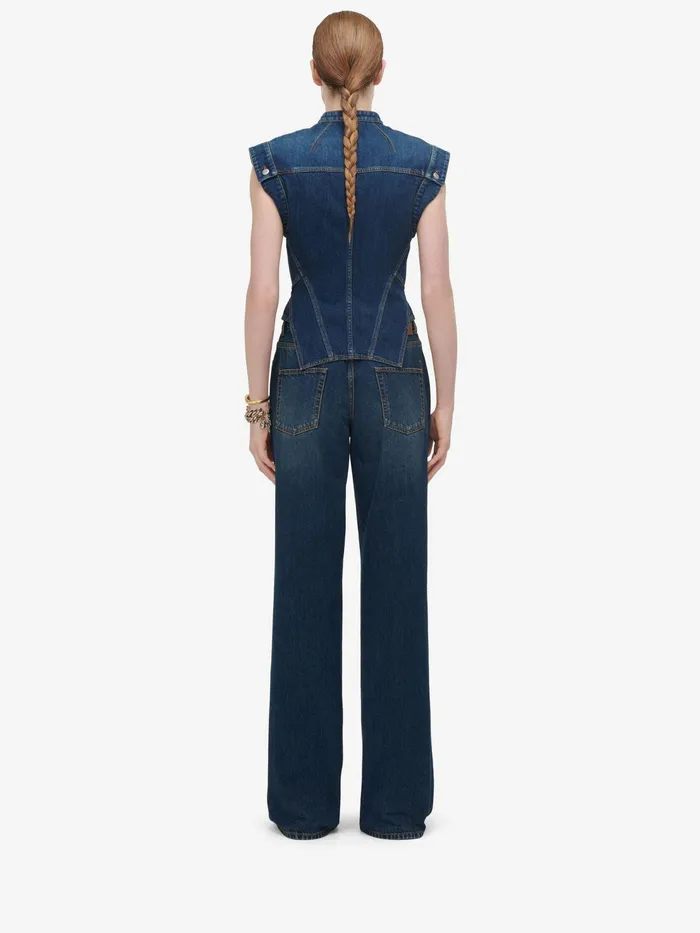 Women Pants Alexander McQueen Wide Leg Jeans Indigo