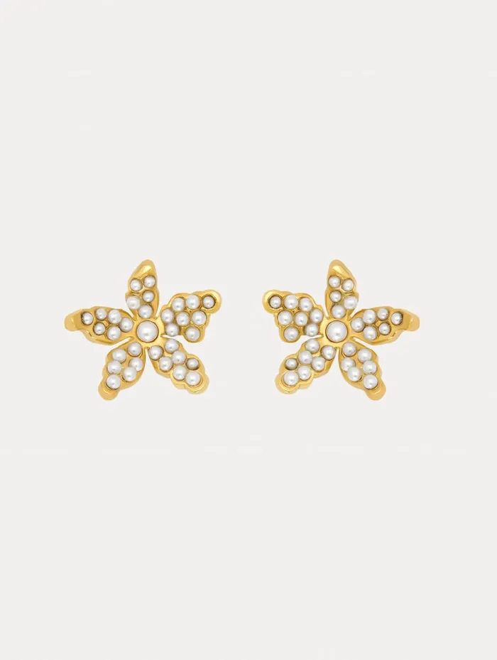 Women Pav Pearl Flower Earrings Pearl Oscar De La Renta Earrings