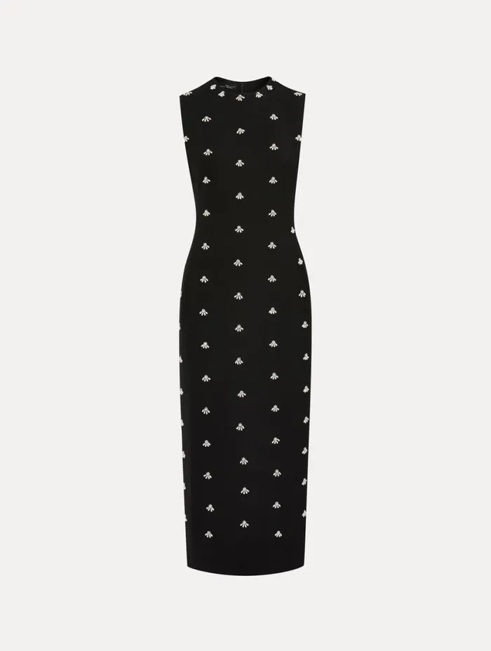 Women Pearl Cabochon Cocktail Dress Black Oscar De La Renta Dresses