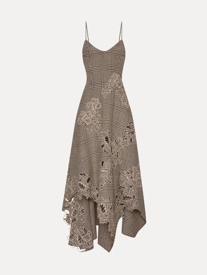 Women Peony Guipure Appliqu Plaid VNeck Dress Cocoa Multi Oscar De La Renta Dresses Women Peony Guipure Appliqu Plaid VNeck Dress Cocoa Multi Oscar De La Renta Dresses
