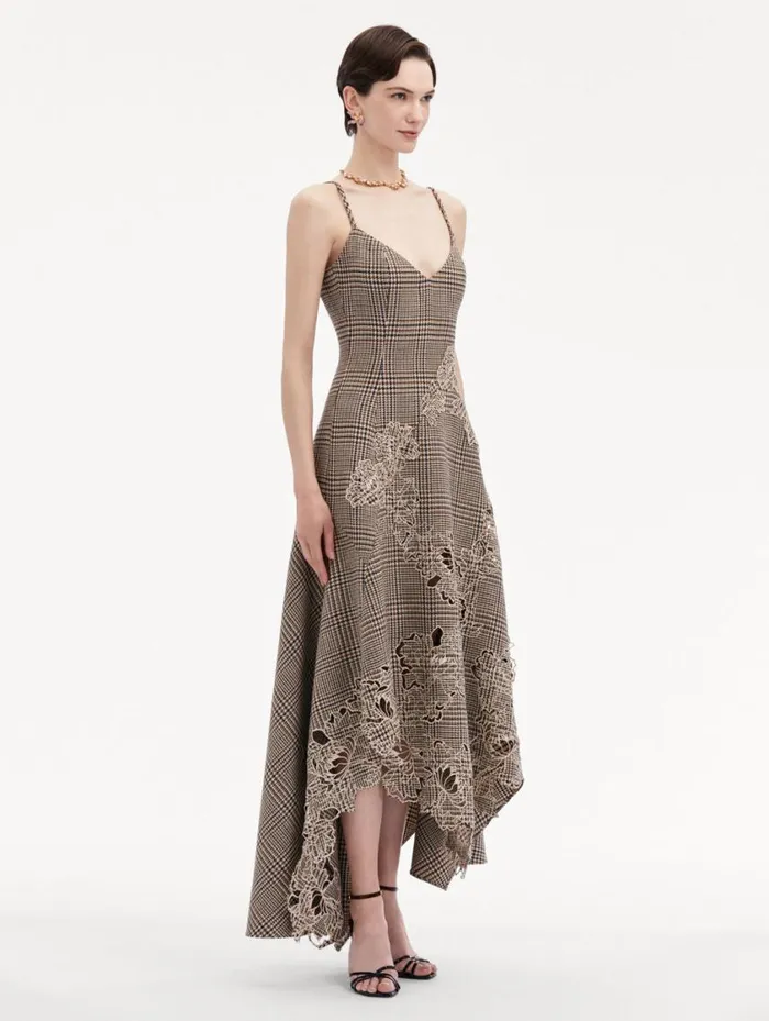 Women Peony Guipure Appliqu Plaid VNeck Dress Cocoa Multi Oscar De La Renta Dresses Women Peony Guipure Appliqu Plaid VNeck Dress Cocoa Multi Oscar De La Renta Dresses