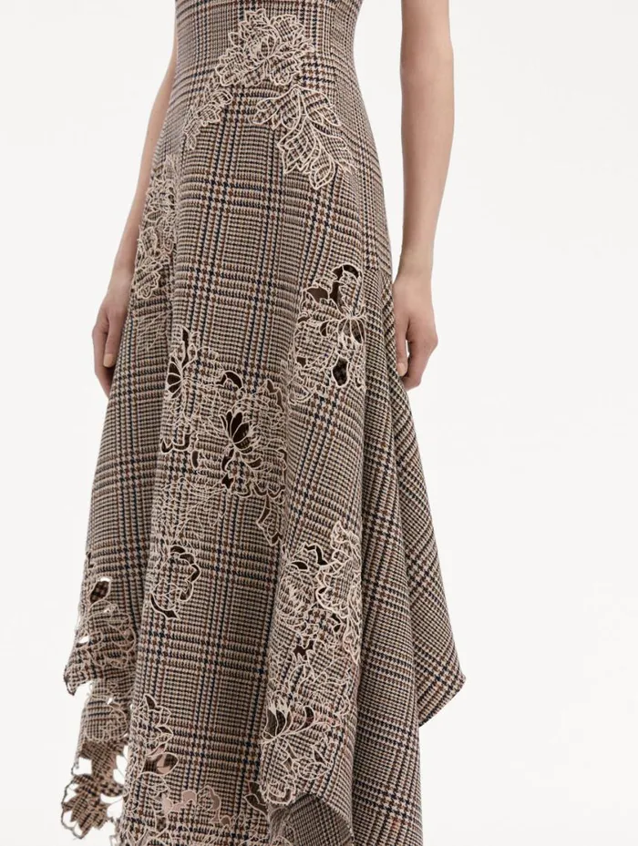 Women Peony Guipure Appliqu Plaid VNeck Dress Cocoa Multi Oscar De La Renta Dresses Women Peony Guipure Appliqu Plaid VNeck Dress Cocoa Multi Oscar De La Renta Dresses