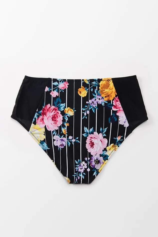 Women Plus Size and Curve Bikinis Cupshe Catherine Floral High Waisted Plus Size Bikini Bottom Multicolor