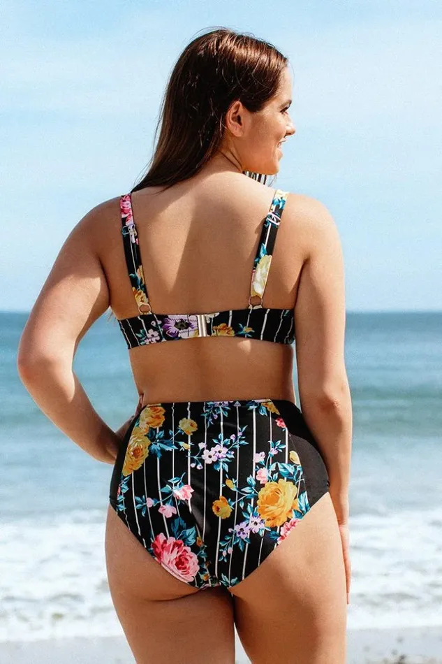 Women Plus Size and Curve Bikinis Cupshe Catherine Floral High Waisted Plus Size Bikini Bottom Multicolor