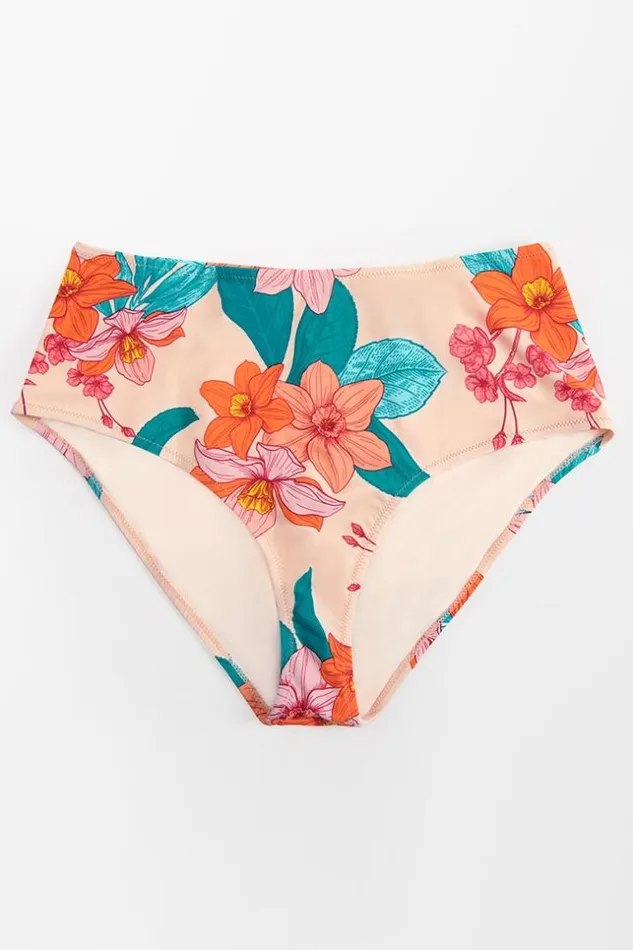 Women Plus Size and Curve Bikinis Cupshe Lucy Floral High Waisted Plus Size Bikini Bottom Multicolor
