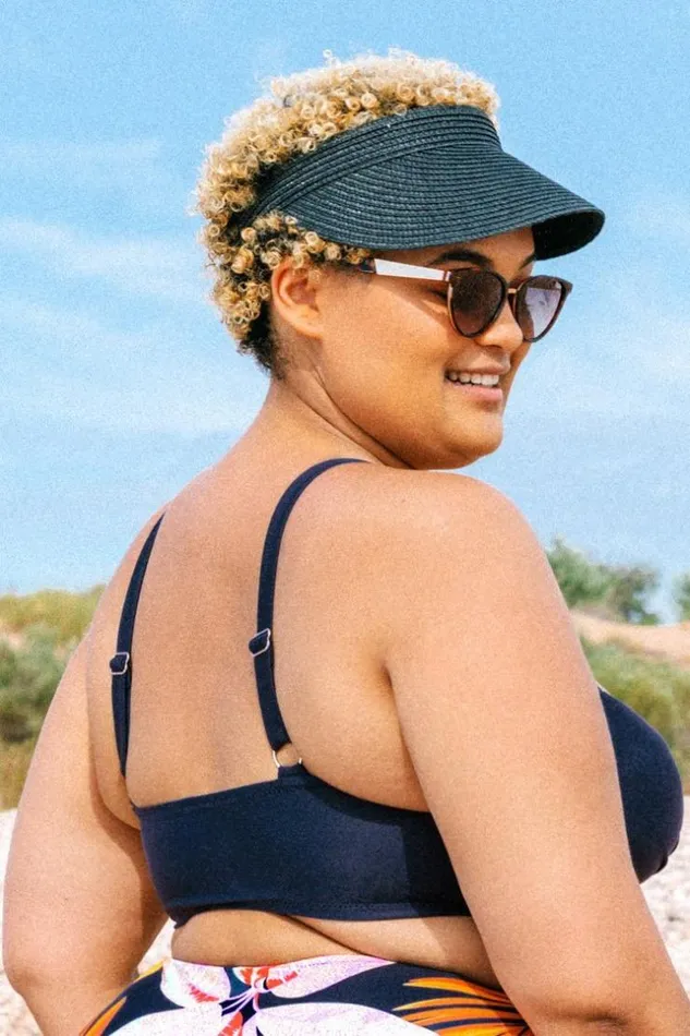 Women Plus Size and Curve Bikinis Cupshe Makayla Ruched Plus Size Bikini Top Navy