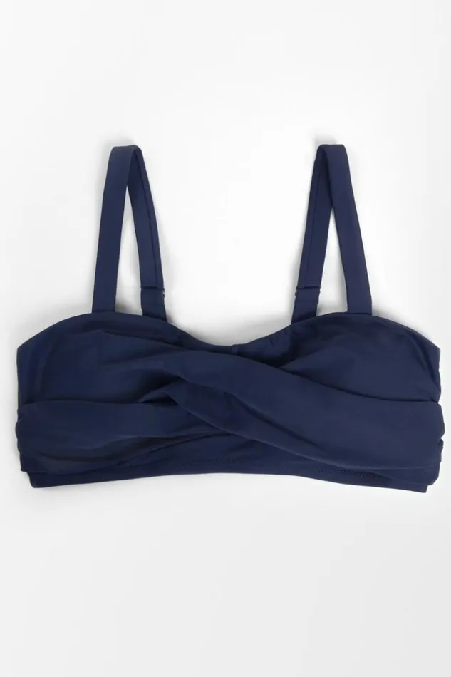 Women Plus Size and Curve Bikinis Cupshe Makayla Ruched Plus Size Bikini Top Navy