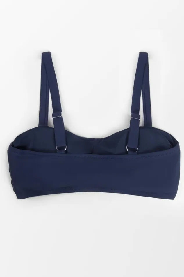 Women Plus Size and Curve Bikinis Cupshe Makayla Ruched Plus Size Bikini Top Navy