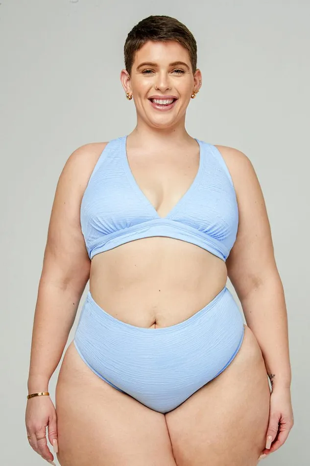 Women Plus Size and Curve Bikinis Cupshe Mini Zebra Texture Tall Tri And Classic High Waist Plus Size Set Blue