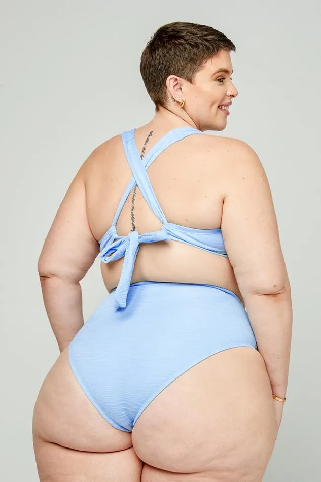 Women Plus Size and Curve Bikinis Cupshe Mini Zebra Texture Tall Tri And Classic High Waist Plus Size Set Blue