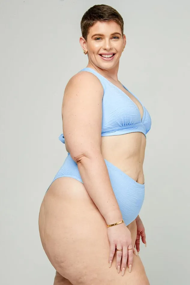 Women Plus Size and Curve Bikinis Cupshe Mini Zebra Texture Tall Tri And Classic High Waist Plus Size Set Blue