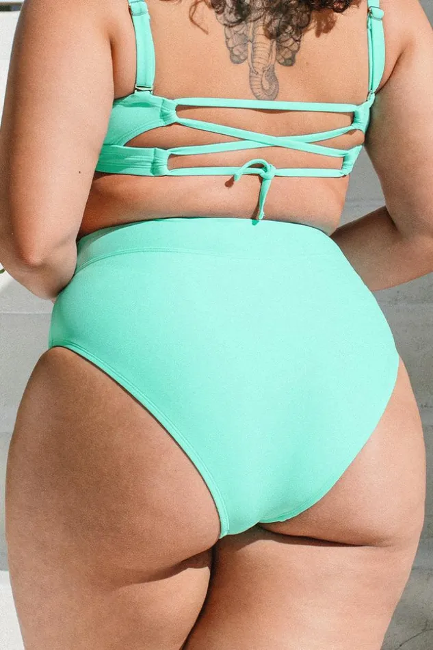 Women Plus Size and Curve Bikinis Cupshe Nature Trip Banded High Waist Plus Size Bikini Bottom Green