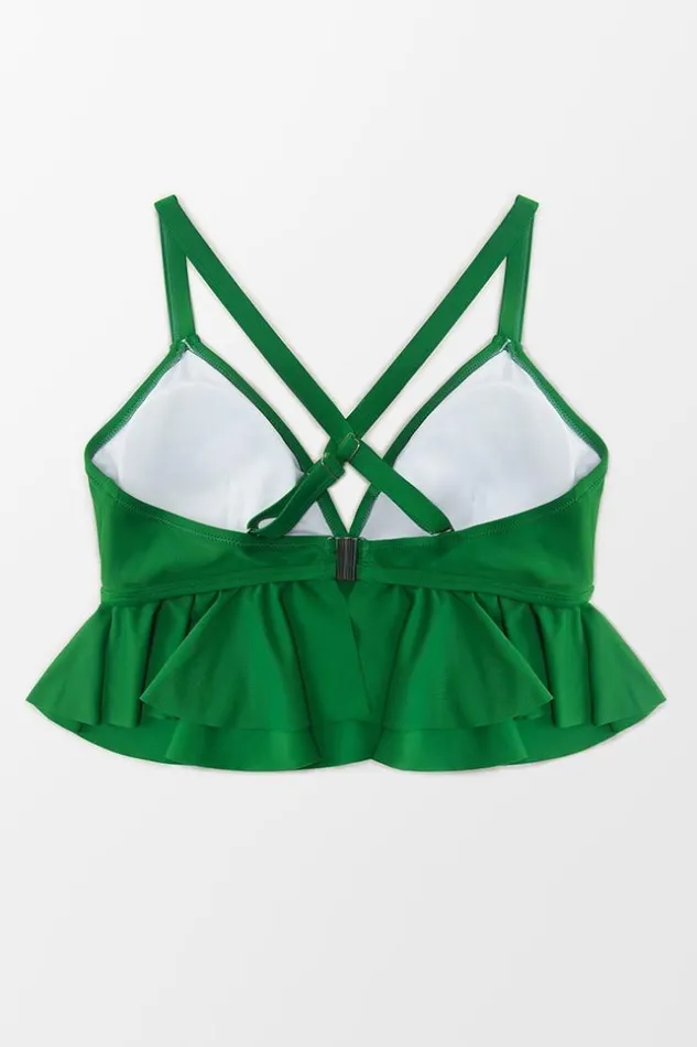 Women Plus Size and Curve Bikinis Cupshe Zoe Ruffle Crisscross Plus Size Bikini Top Green