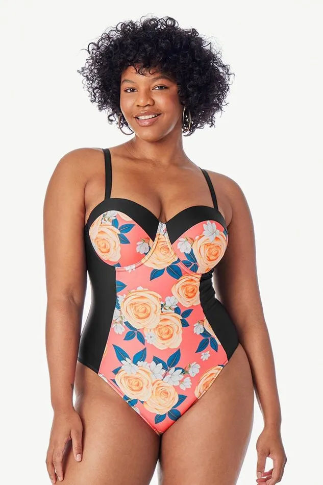 Women Plus Size and Curve Swimsuits Cupshe Blossom Floral Plus Size One Piece Swimsuit Multicolor