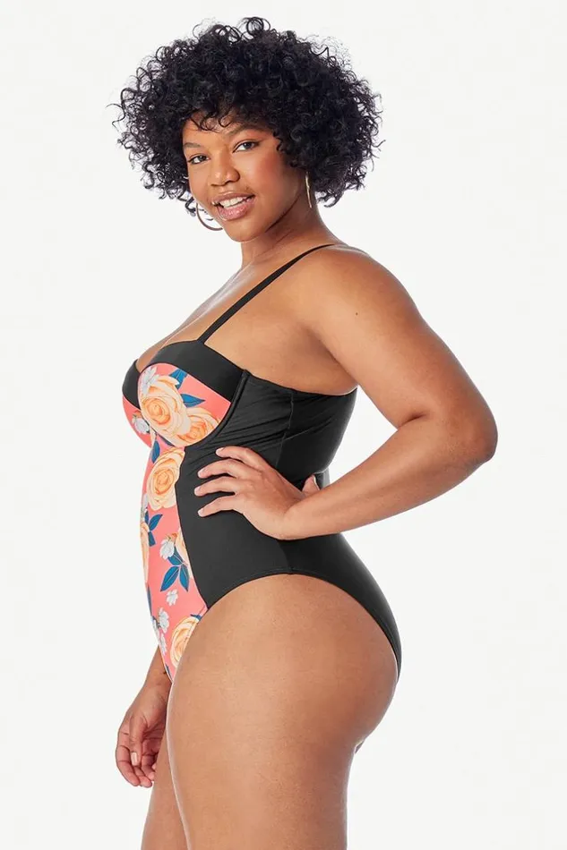 Women Plus Size and Curve Swimsuits Cupshe Blossom Floral Plus Size One Piece Swimsuit Multicolor
