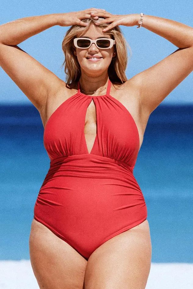 Women Plus Size and Curve Swimsuits Cupshe Joyful Retro High Neck Keyhole Plus Size One Piece Swimsuit Red Women Plus Size and Curve Swimsuits Cupshe Joyful Retro High Neck Keyhole Plus Size One Piece Swimsuit Red
