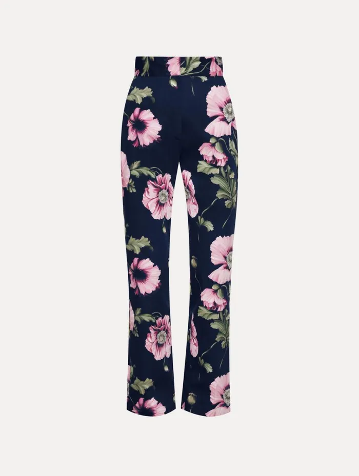Women Poppy Cotton Twill Pant Navy Pink Oscar De La Renta Pants and Skirts
