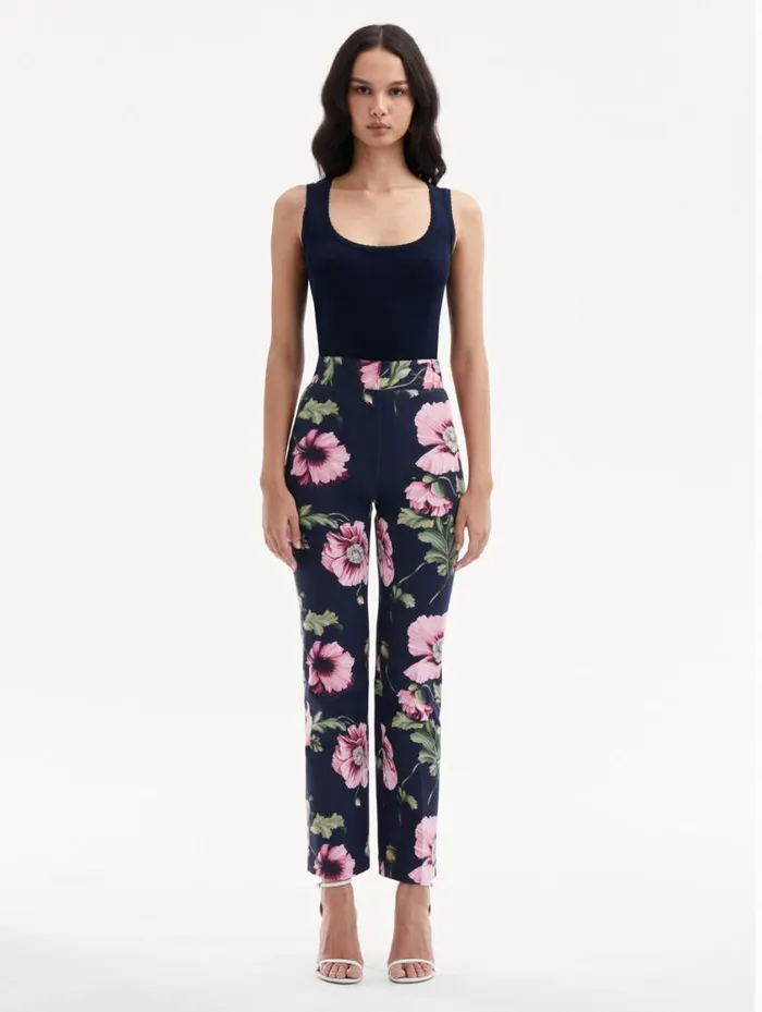 Women Poppy Cotton Twill Pant Navy Pink Oscar De La Renta Pants and Skirts Women Poppy Cotton Twill Pant Navy Pink Oscar De La Renta Pants and Skirts