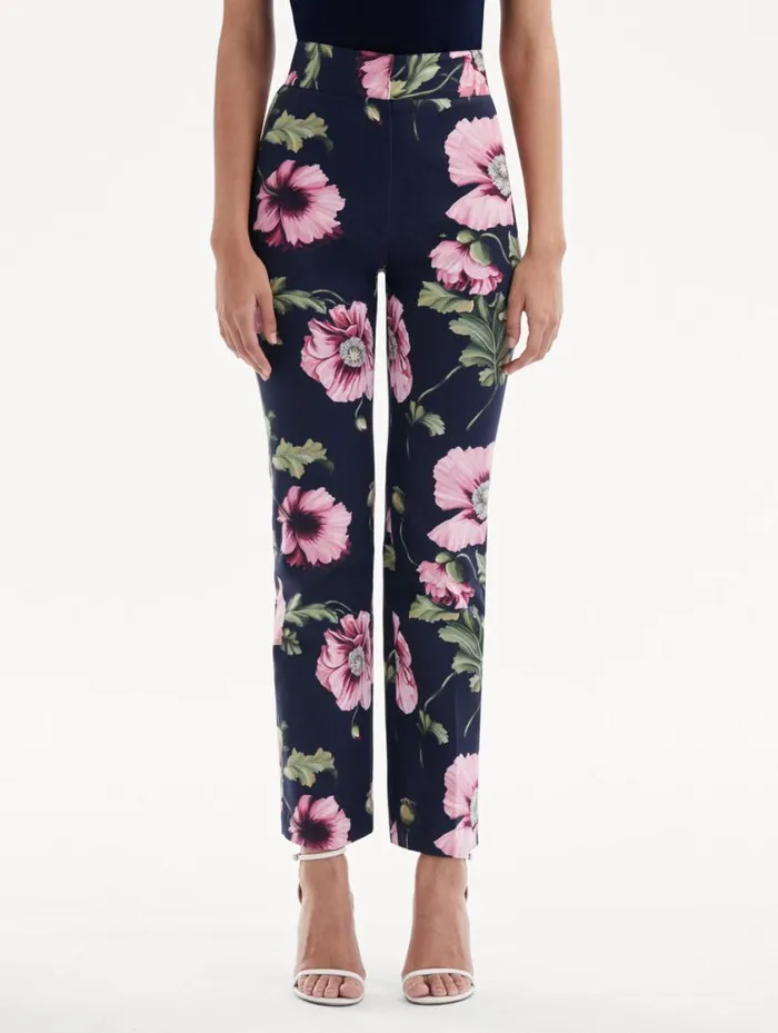 Women Poppy Cotton Twill Pant Navy Pink Oscar De La Renta Pants and Skirts Women Poppy Cotton Twill Pant Navy Pink Oscar De La Renta Pants and Skirts