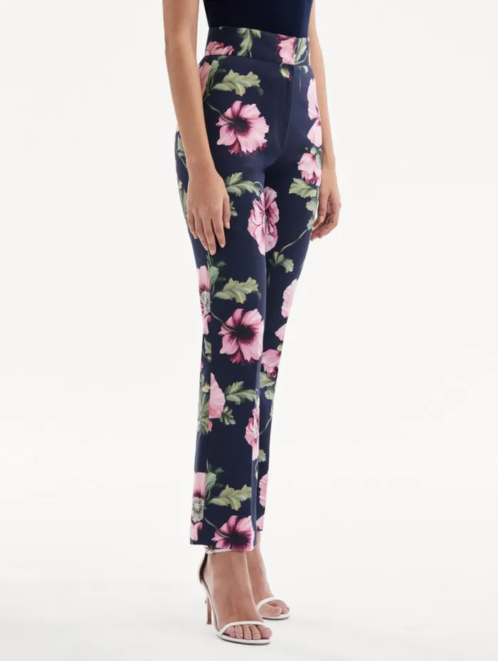 Women Poppy Cotton Twill Pant Navy Pink Oscar De La Renta Pants and Skirts Women Poppy Cotton Twill Pant Navy Pink Oscar De La Renta Pants and Skirts