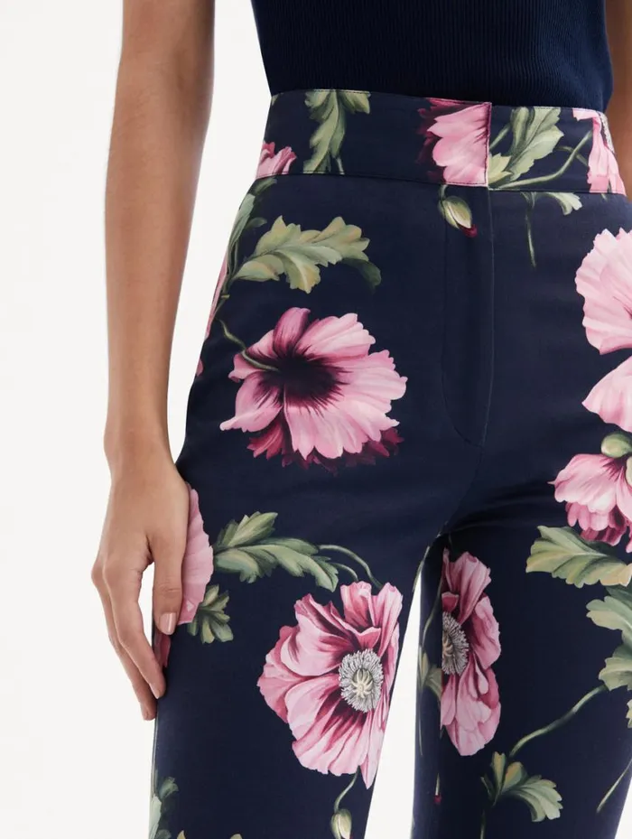 Women Poppy Cotton Twill Pant Navy Pink Oscar De La Renta Pants and Skirts Women Poppy Cotton Twill Pant Navy Pink Oscar De La Renta Pants and Skirts