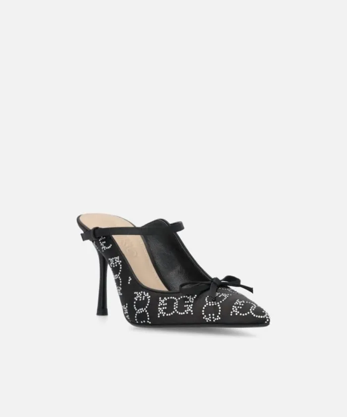 Women Pumps Pinko Rhinestoned Satin Slipons With Heel Limo Black Women Pumps Pinko Rhinestoned Satin Slipons With Heel Limo Black