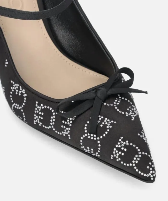 Women Pumps Pinko Rhinestoned Satin Slipons With Heel Limo Black Women Pumps Pinko Rhinestoned Satin Slipons With Heel Limo Black