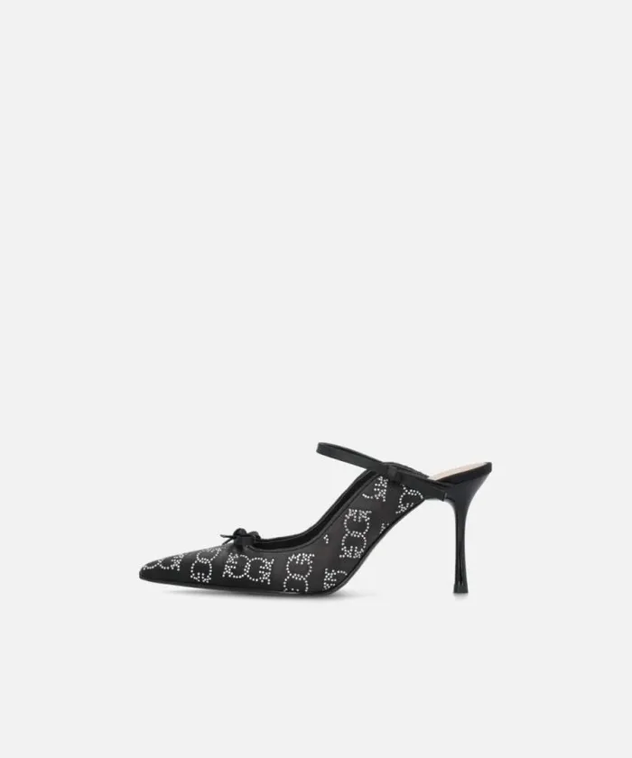 Women Pumps Pinko Rhinestoned Satin Slipons With Heel Limo Black Women Pumps Pinko Rhinestoned Satin Slipons With Heel Limo Black