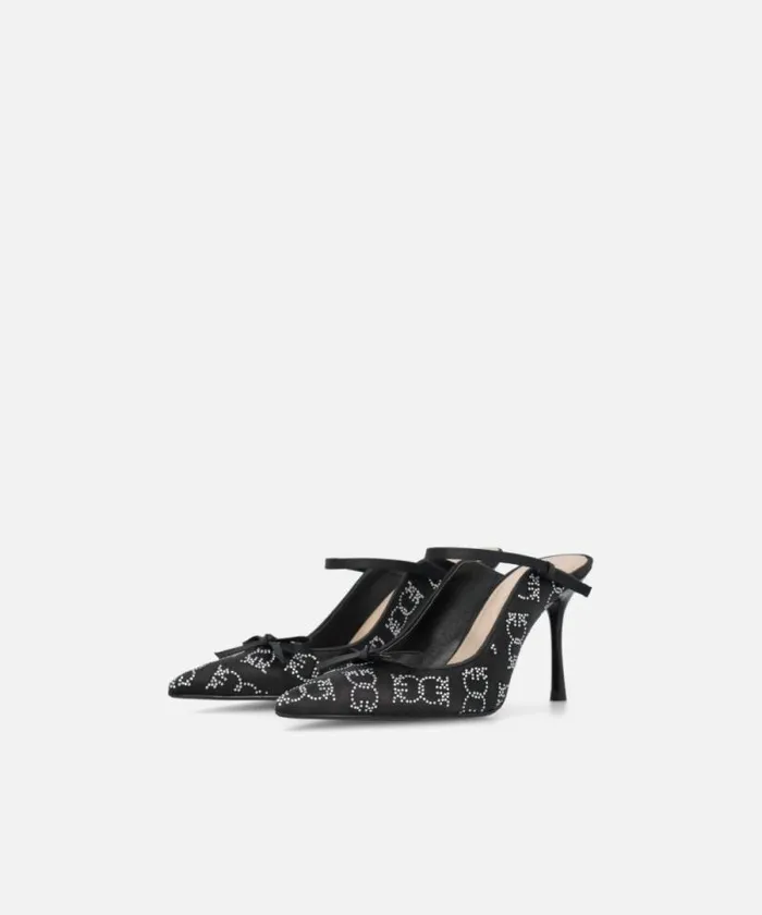 Women Pumps Pinko Rhinestoned Satin Slipons With Heel Limo Black Women Pumps Pinko Rhinestoned Satin Slipons With Heel Limo Black