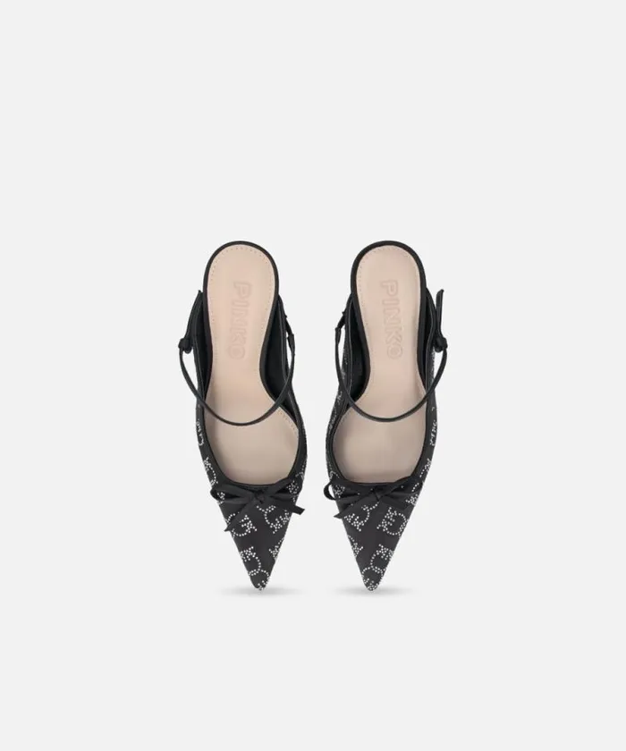 Women Pumps Pinko Rhinestoned Satin Slipons With Heel Limo Black Women Pumps Pinko Rhinestoned Satin Slipons With Heel Limo Black
